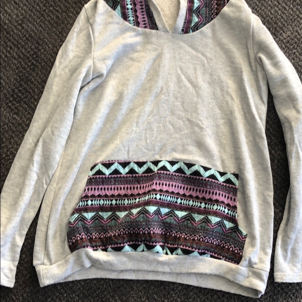 12 PM by Mon Ami grey hoodie Aztec pattern